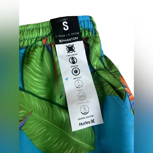 NWT Hurley Men’s Phantom Eco Poolside Tropical Print 16” Outseam Board Shorts S - Picture 5 of 6